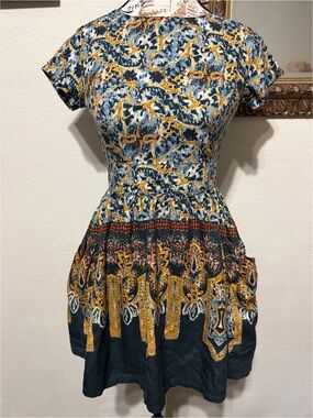 Kenny XS Printed Dress in Blue & Mustard